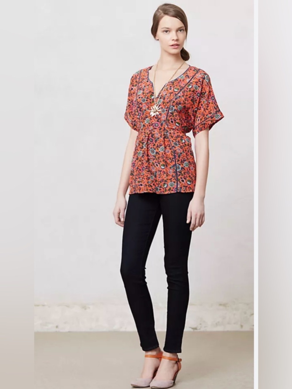 Maeve Anthropologie Maes Floral Silk Kimono-style top featuring a floral print
